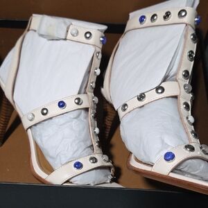 Chic White and Blue Embellished Women's Heels